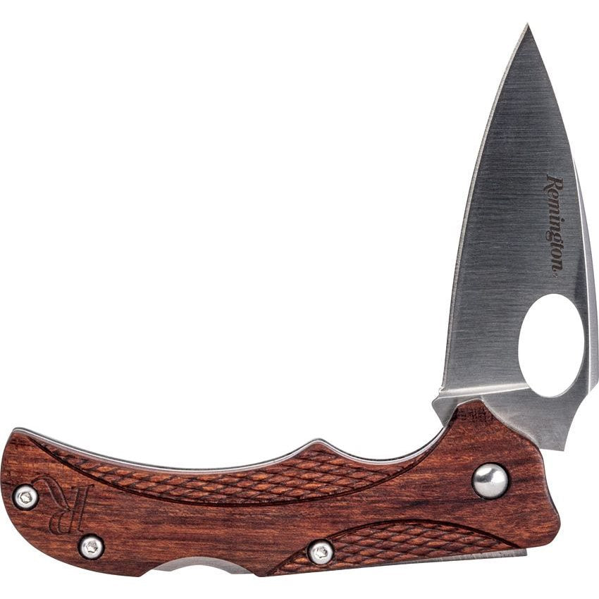 Cuchillo plegable Remington Woodland con hoja lisa y empuñadura de madera