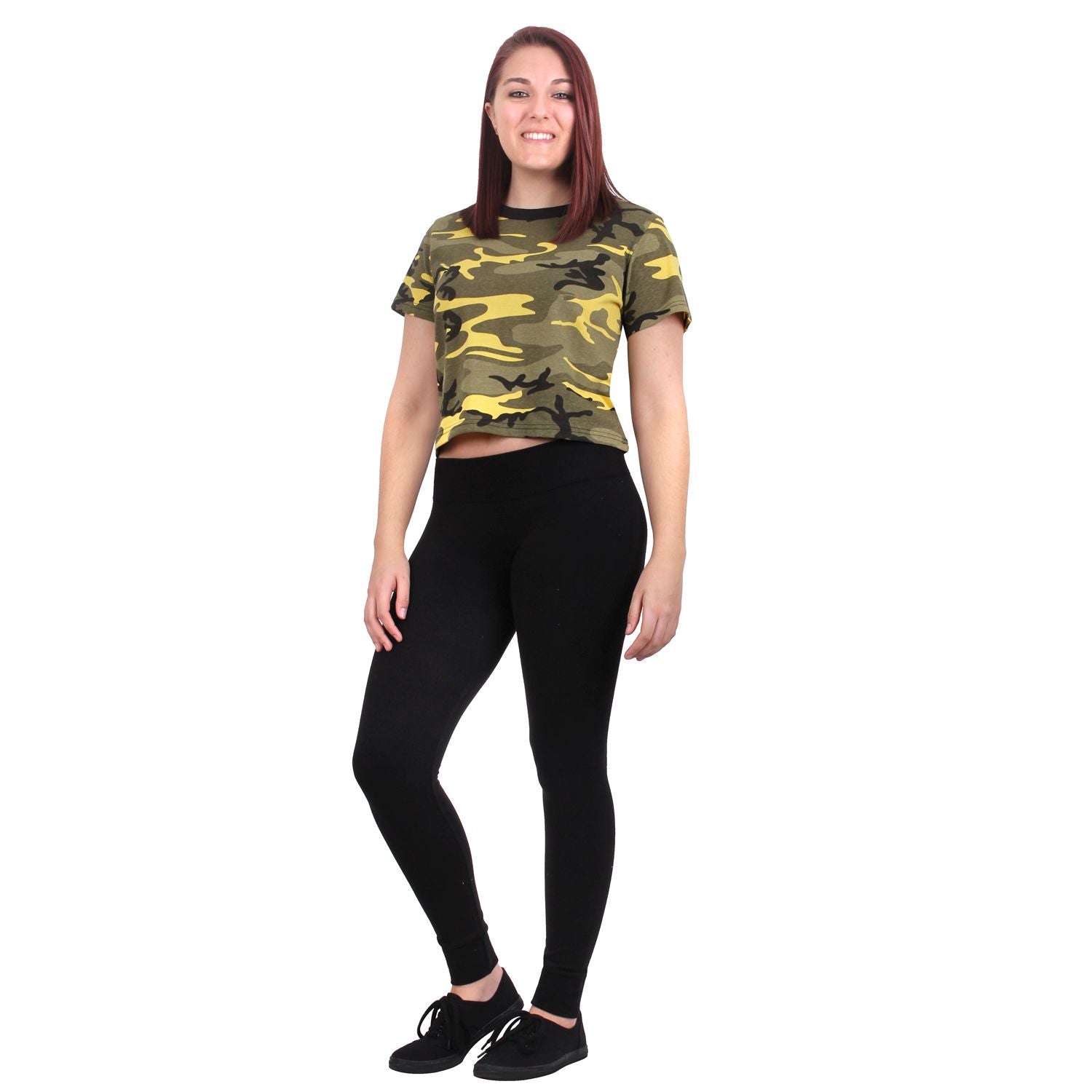 Camiseta corta de mujer CROP Stinger Yellow Camo imagen
