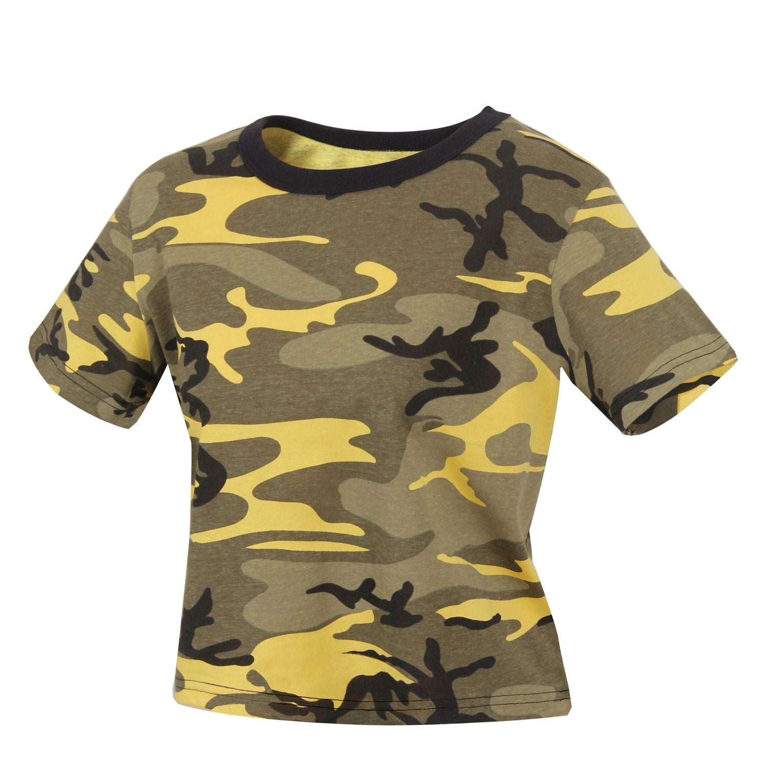 Camiseta crop mujer Stinger Yellow Camo en camuflaje, 60% algodón 40% poliéster