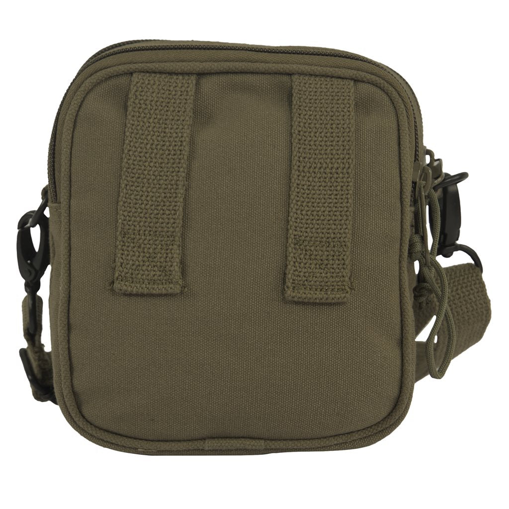 Bandolera EXCURSION negra en lona resistente estilo army con cremalleras y bolsillo exterior para movil