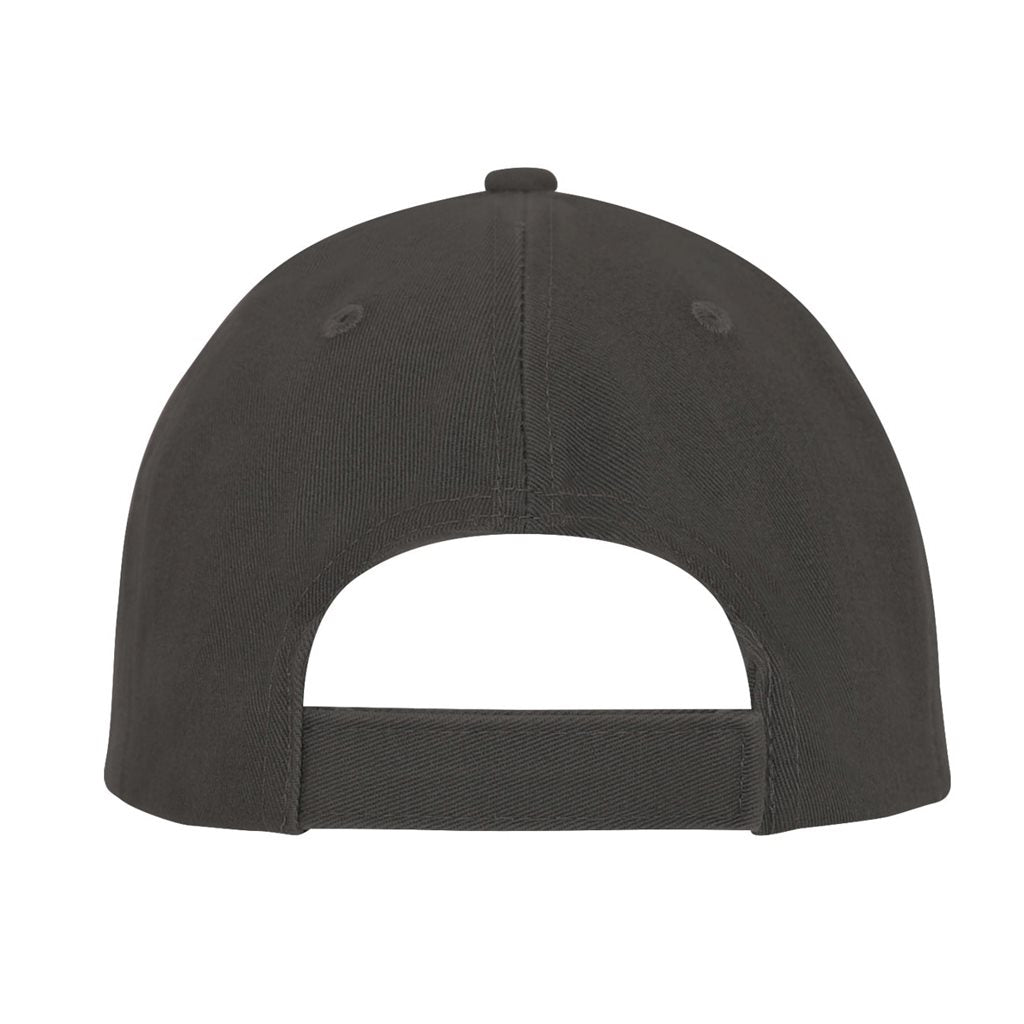 Gorra Baseball Gris de cinco paneles, perfil bajo, cinta de sudor acolchada y cierre metálico ajustable
