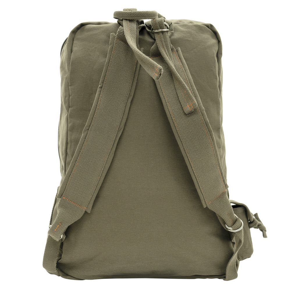 Mochila Vintage Flight marrón, 50x38x12 cm, vista frontal con bolsillo y cierre de cremallera