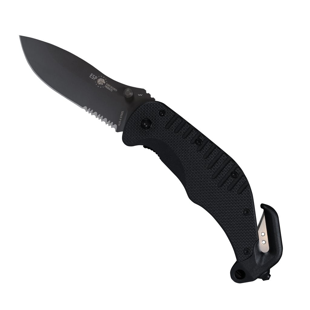 Cuchillo plegable ZÁCHRANÁŘ khaki, hoja combinada 440A con acabado PVD y bloqueo LinerLock