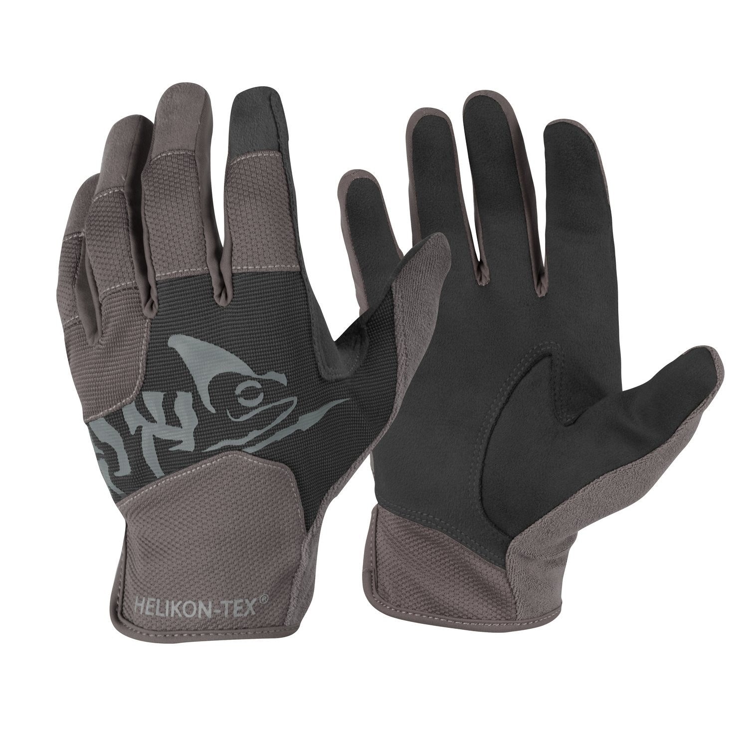 Guantes tácticos All Round Fit en negro y gris, vista delantera