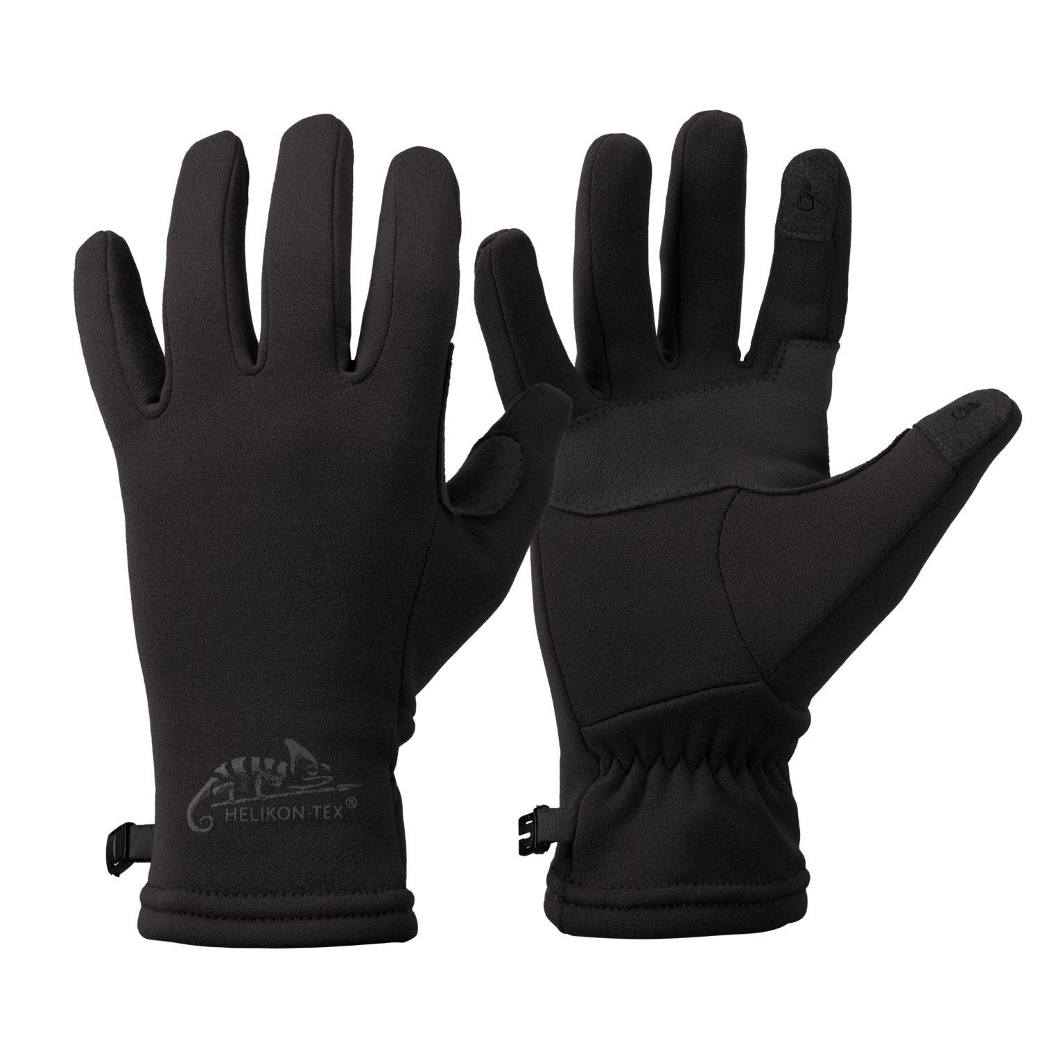 Guantes TRACKER OUTBACK sintéticos negros vista detalle palma y puntero táctil