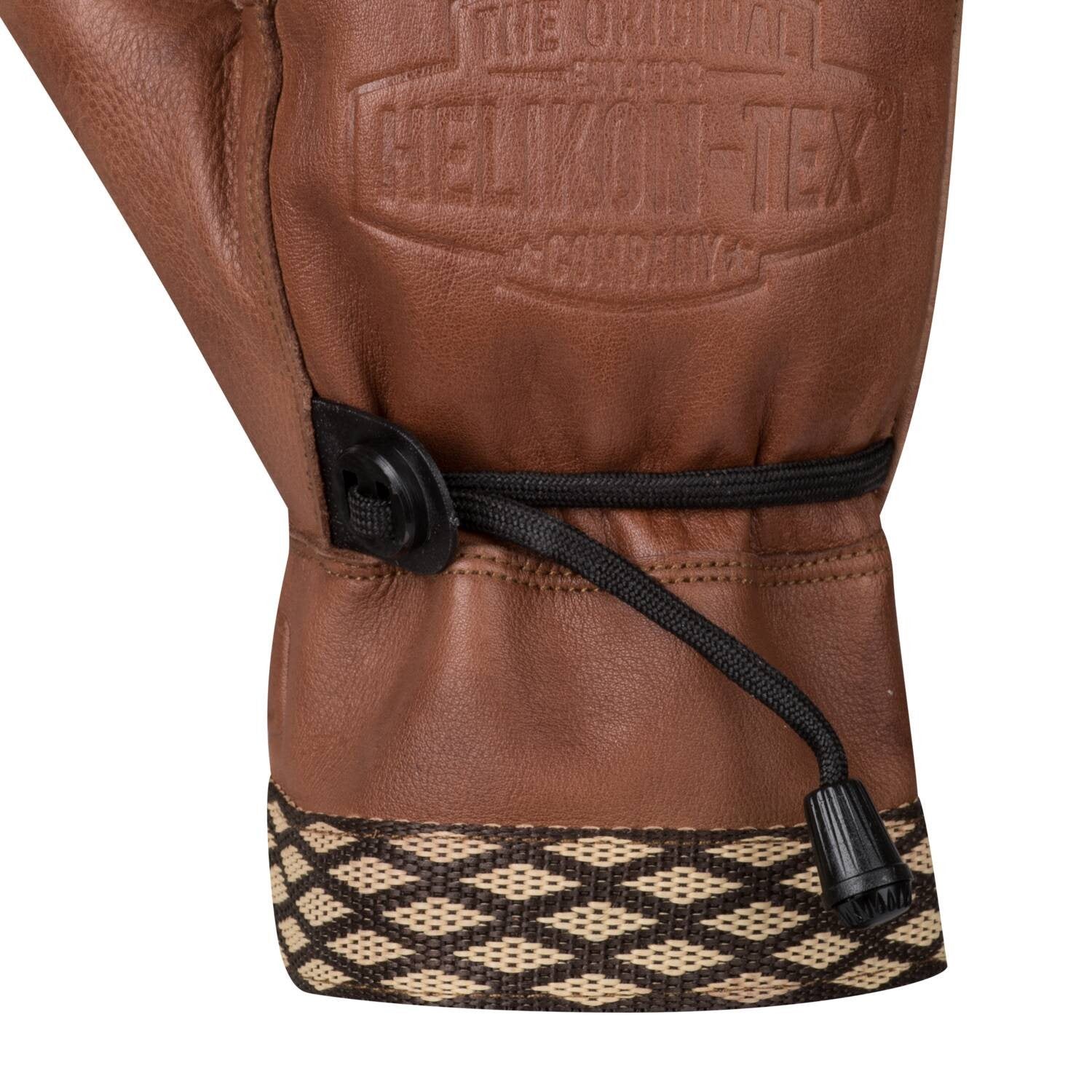 Guantes WOODCRAFTER de cuero marrón con puño ajustable y asas de tela