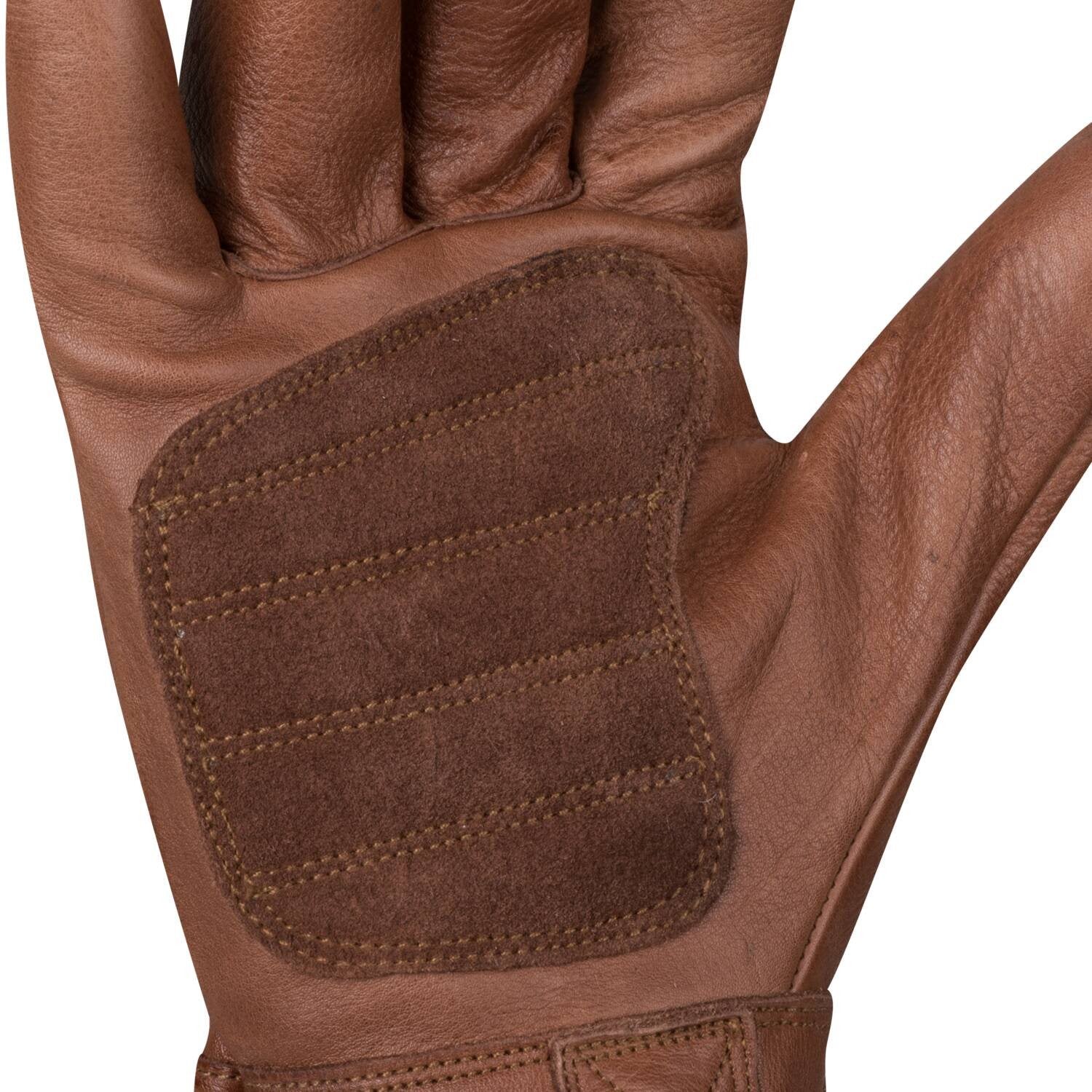 Guantes WOODCRAFTER de cuero marrón con puño ajustable y asas de tela