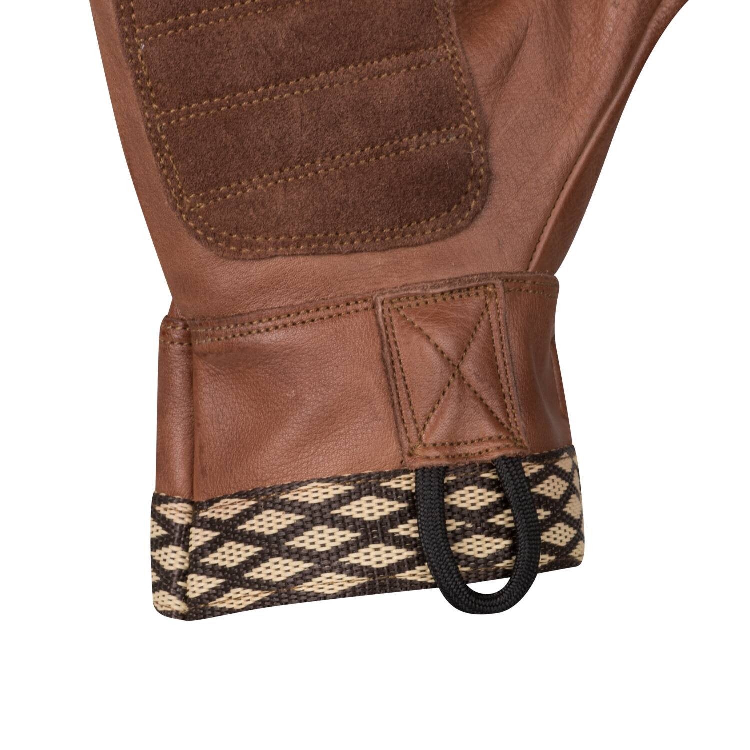 Guantes WOODCRAFTER de cuero marrón con puño ajustable y asas de tela