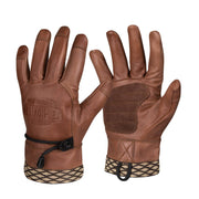 Guantes WOODCRAFTER de cuero marrón con puño ajustable y asas de tela