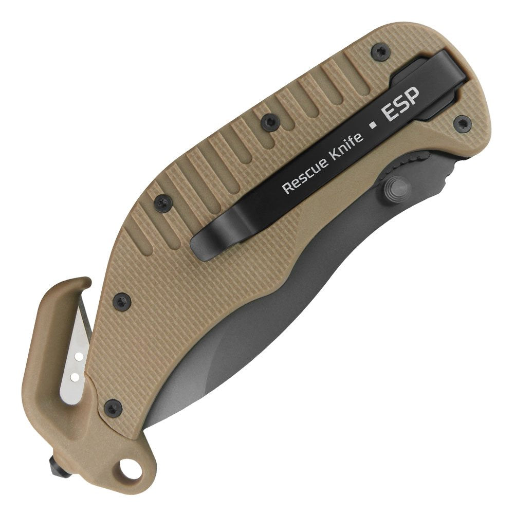 Cuchillo plegable ZÁCHRANÁŘ khaki con hoja AUS-8 y cortador de cinturones