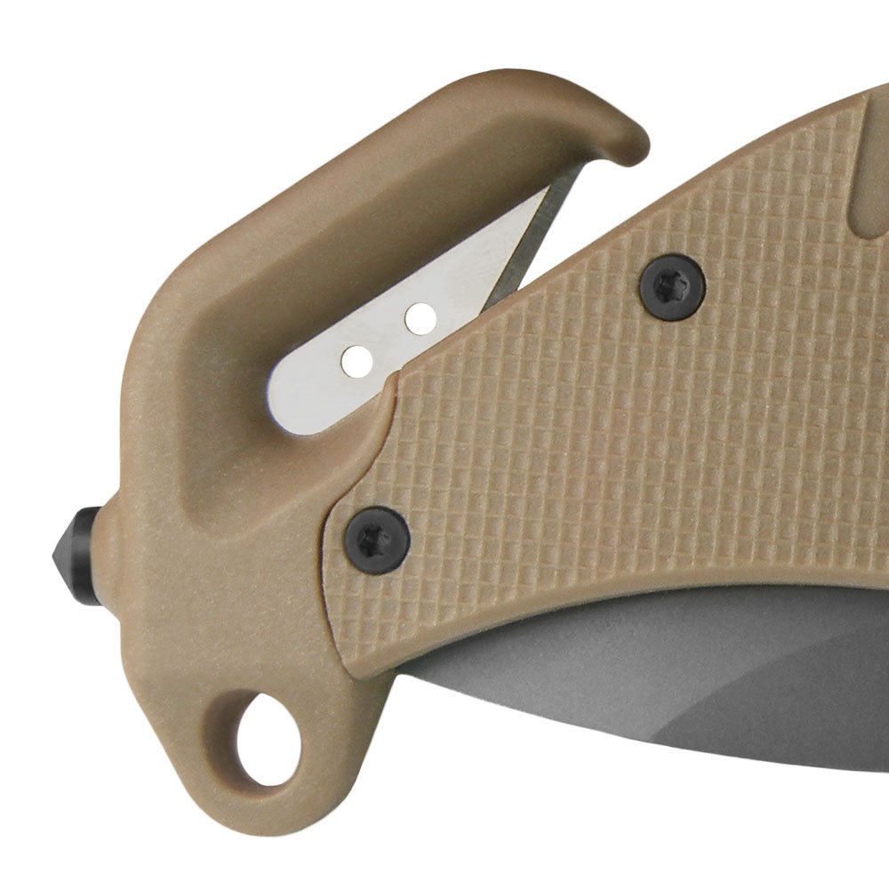 Cuchillo plegable ZÁCHRANÁŘ khaki con hoja AUS-8 y cortador de cinturones