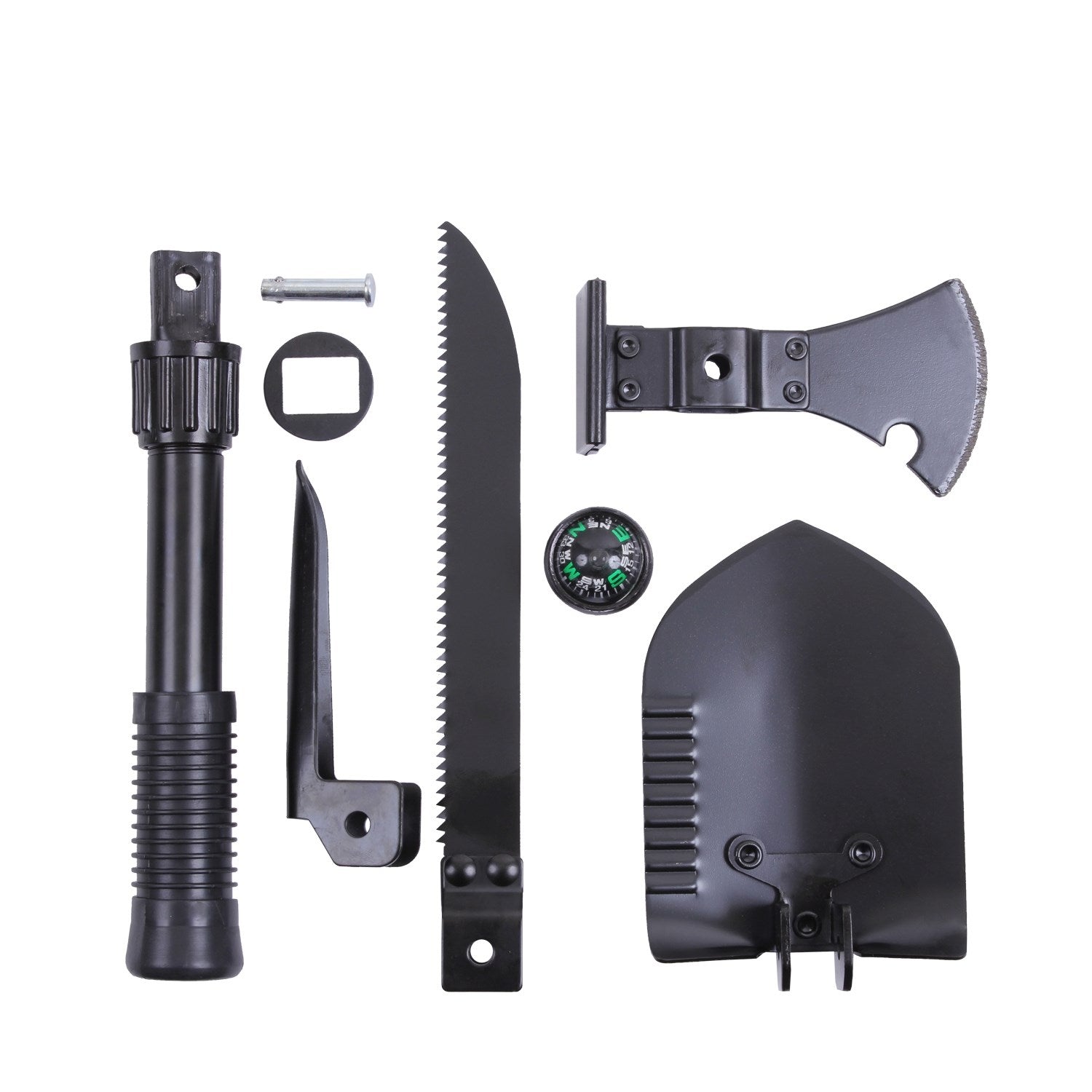 Pala plegable de supervivencia 5 piezas, color negro, con accesorios