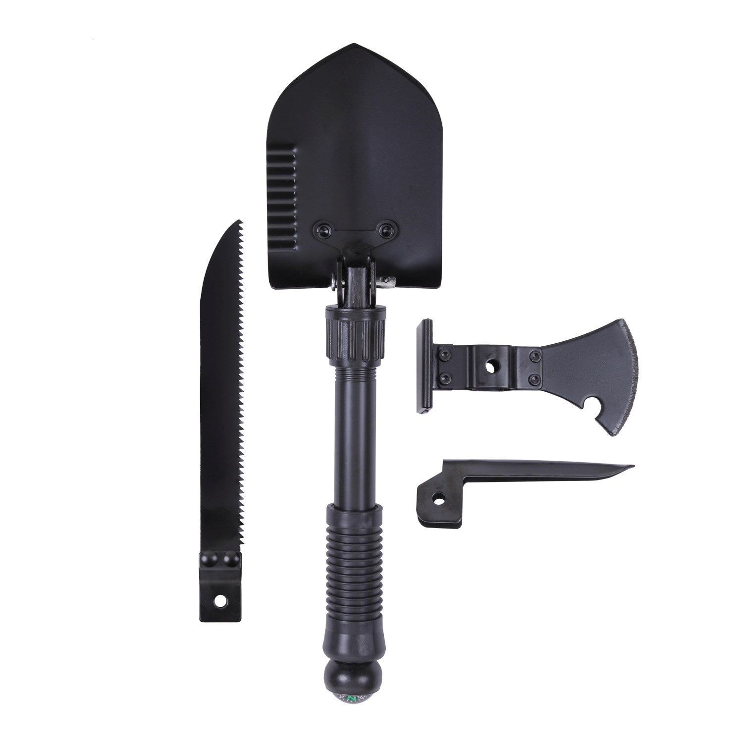 Pala plegable de supervivencia 5 piezas, color negro, con accesorios