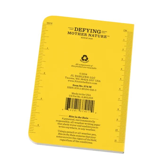 Bloc impermeable RITE IN THE RAIN Memo Book amarillo 125 x 90 mm, 56 hojas