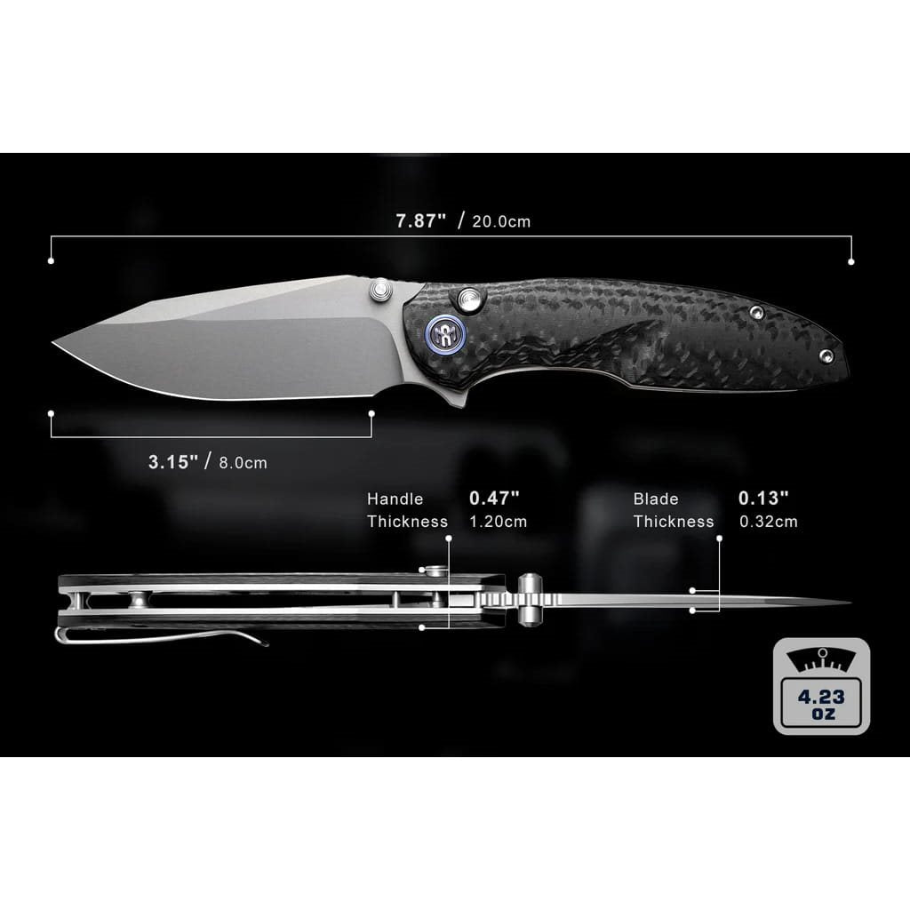 Cuchillo plegable COOL WHALE con hoja Drop Point Sandvik 14C28N y cachas G10, funda de nailon negra