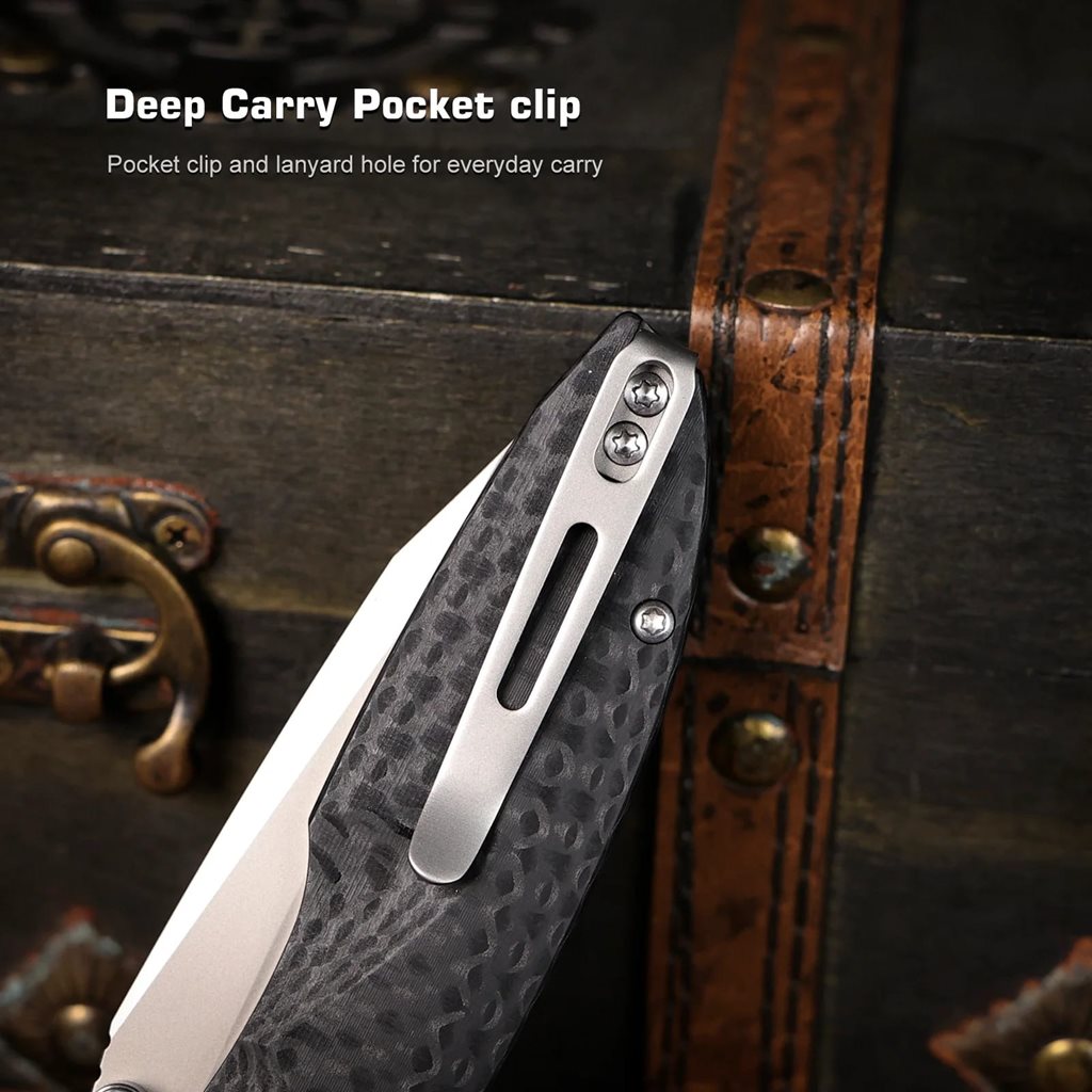 Cuchillo plegable COOL WHALE con hoja Drop Point Sandvik 14C28N y cachas G10, funda de nailon negra