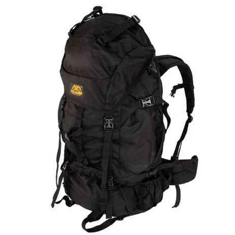 Mochila trekking XXL 104 L verde con refuerzo interno, sistema de espalda ajustable y dos compartimentos