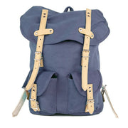 Mochila HIKING 15l azul con detalles en piel bovina y correas de cuero forradas en fieltro