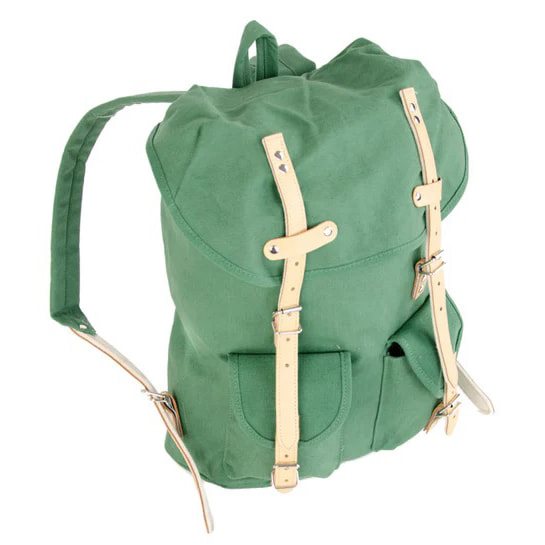 Mochila HIKING 15l azul con detalles en piel bovina y correas de cuero forradas en fieltro