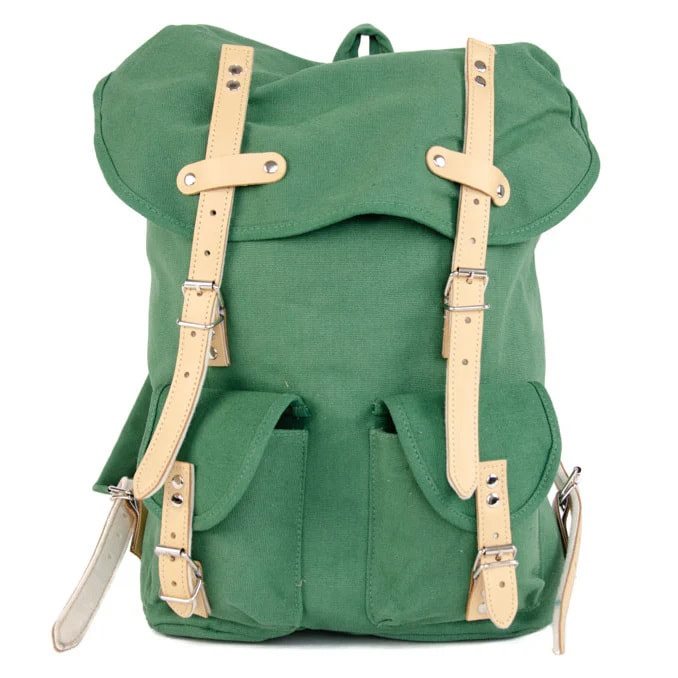 Mochila HIKING 15l azul con detalles en piel bovina y correas de cuero forradas en fieltro