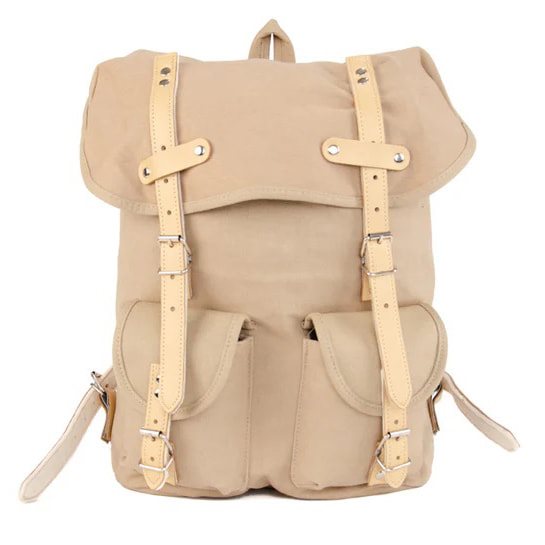 Mochila HIKING 15l azul con detalles en piel bovina y correas de cuero forradas en fieltro