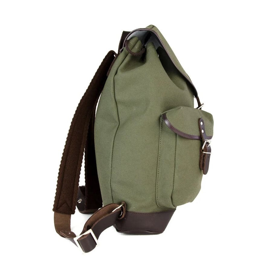 Mochila TRUCKSACK 14l verde de lona con fondo y correas de piel
