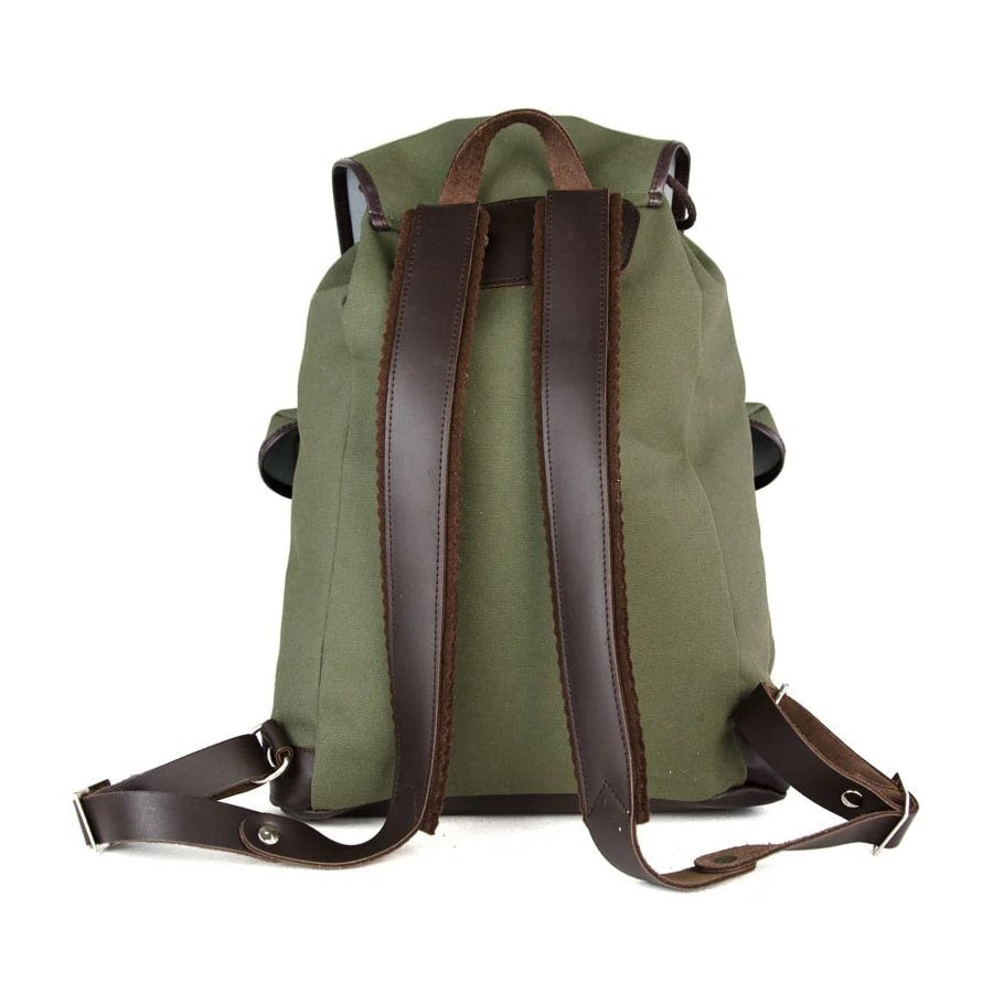 Mochila TRUCKSACK 14l verde de lona con fondo y correas de piel