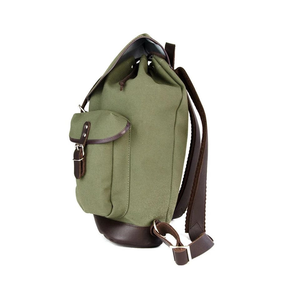 Mochila TRUCKSACK 14l verde de lona con fondo y correas de piel