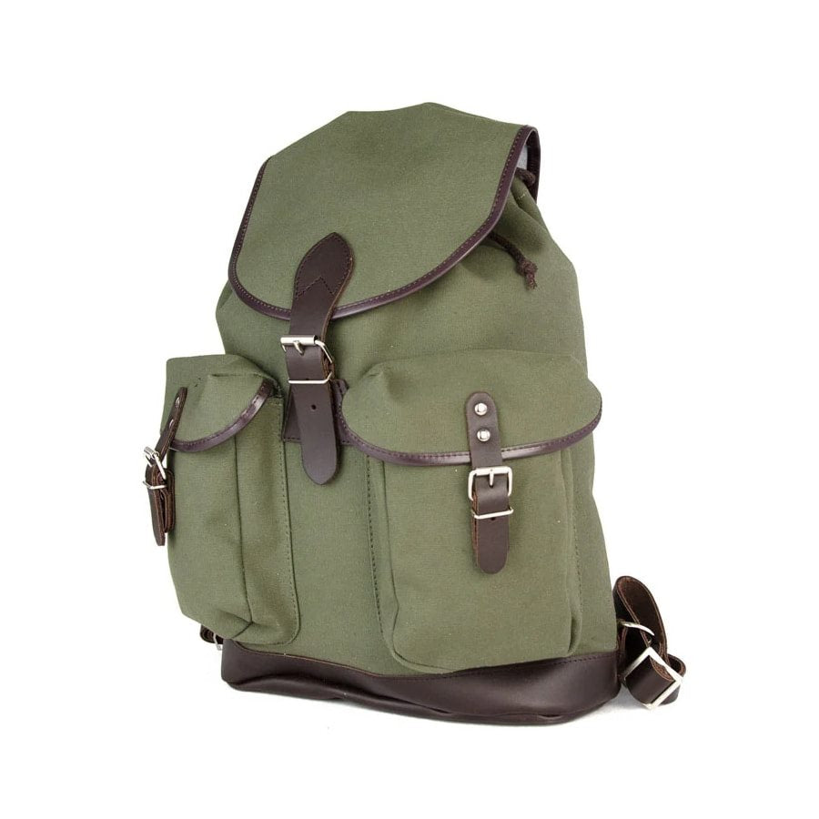 Mochila TRUCKSACK 14l verde de lona con fondo y correas de piel