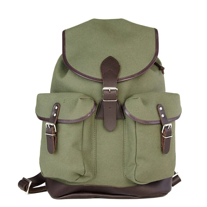 Mochila TRUCKSACK 14l verde de lona con fondo y correas de piel