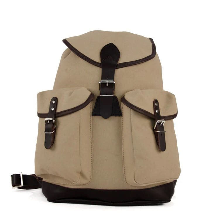 Mochila TRUCKSACK 14l verde de lona con fondo y correas de piel