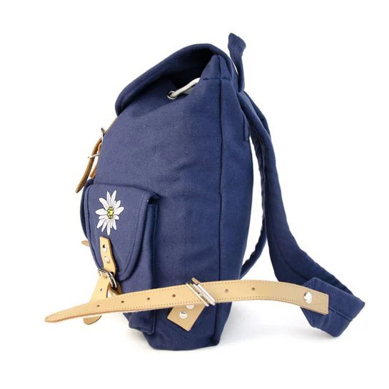 Mochila Edelweiss azul 6,5 L en lona de algodón con bordado y correas de cuero