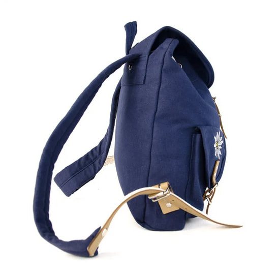 Mochila Edelweiss azul 6,5 L en lona de algodón con bordado y correas de cuero