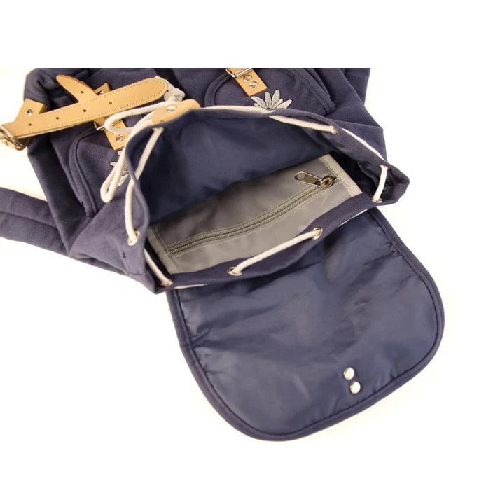 Mochila Edelweiss azul 6,5 L en lona de algodón con bordado y correas de cuero
