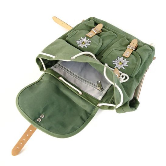Mochila Edelweiss azul 6,5 L en lona de algodón con bordado y correas de cuero