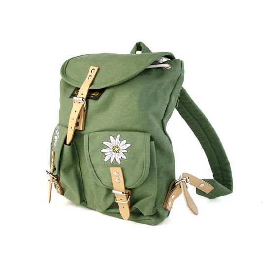 Mochila Edelweiss azul 6,5 L en lona de algodón con bordado y correas de cuero