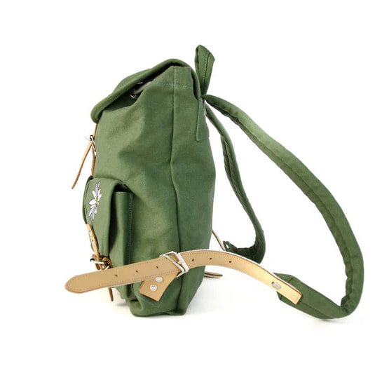 Mochila Edelweiss azul 6,5 L en lona de algodón con bordado y correas de cuero
