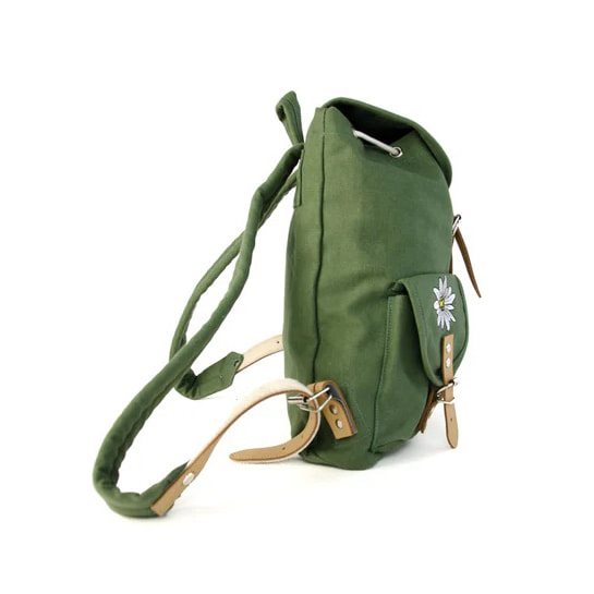 Mochila Edelweiss azul 6,5 L en lona de algodón con bordado y correas de cuero