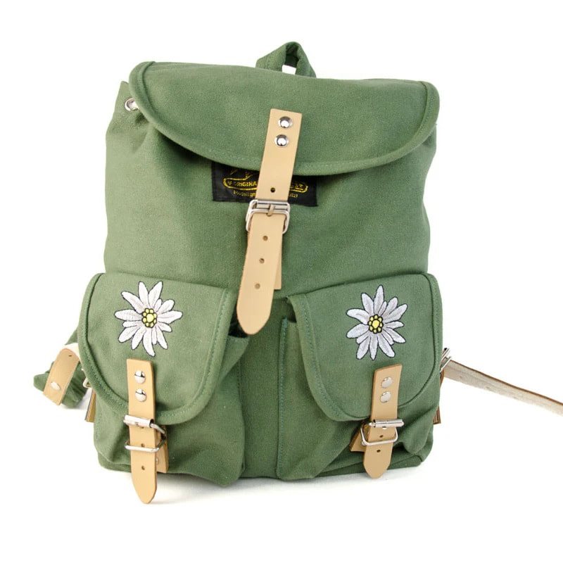 Mochila Edelweiss azul 6,5 L en lona de algodón con bordado y correas de cuero