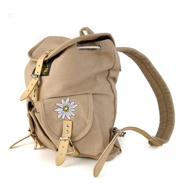 Mochila Edelweiss azul 6,5 L en lona de algodón con bordado y correas de cuero