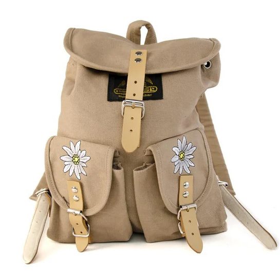 Mochila Edelweiss azul 6,5 L en lona de algodón con bordado y correas de cuero