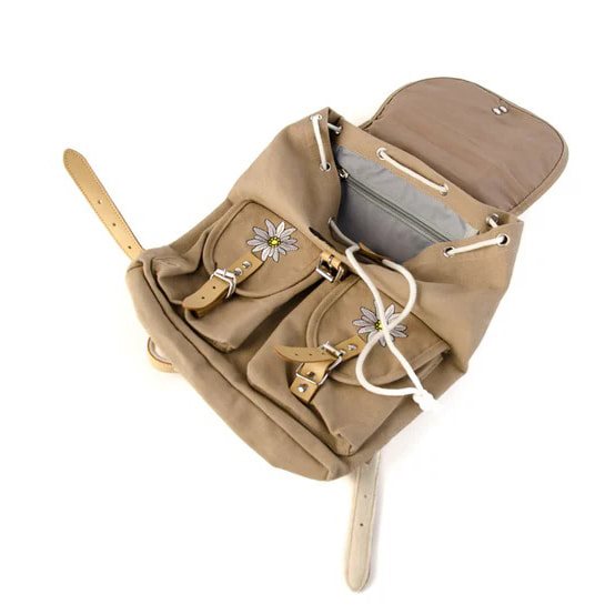 Mochila Edelweiss azul 6,5 L en lona de algodón con bordado y correas de cuero