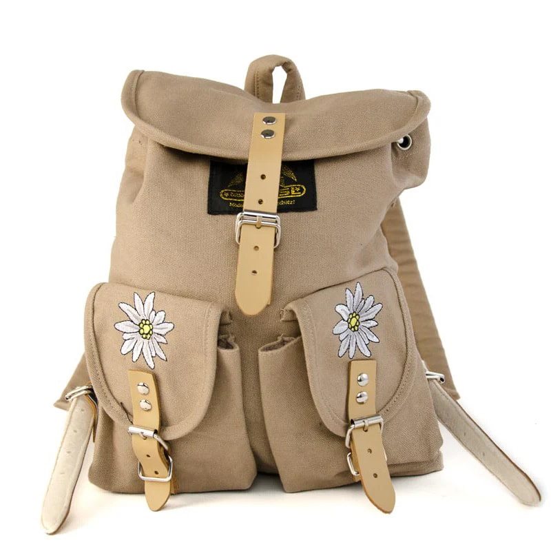 Mochila Edelweiss azul 6,5 L en lona de algodón con bordado y correas de cuero