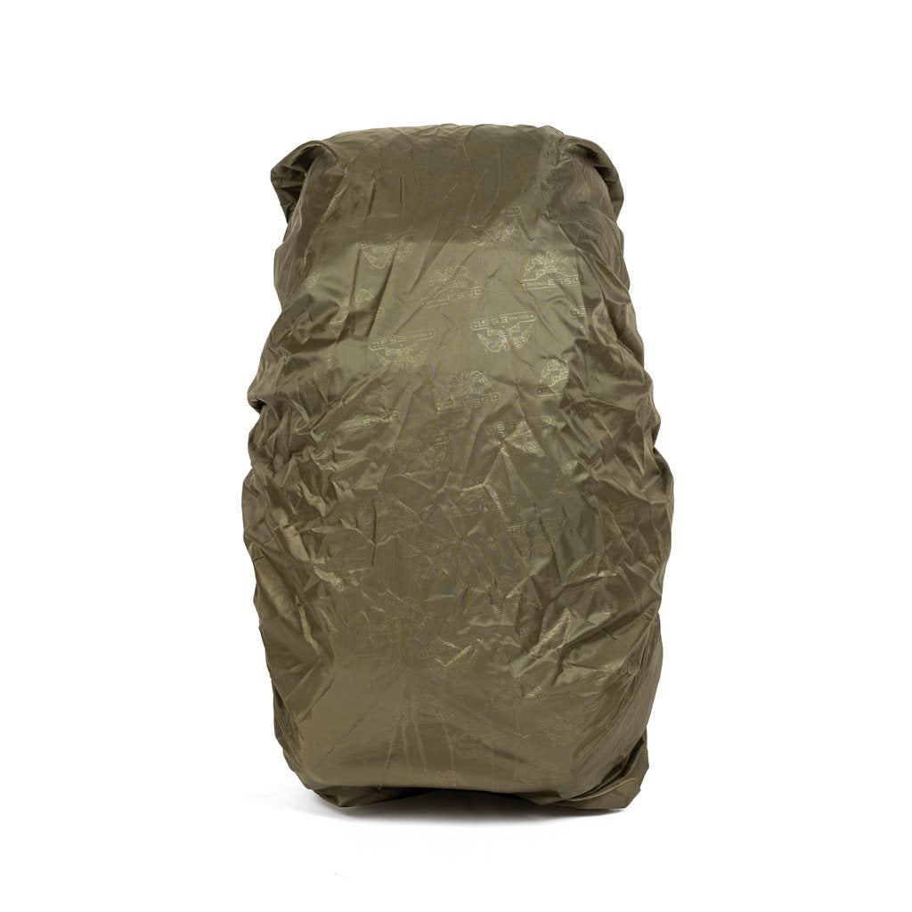 Mochila ALPINE 33L verde con acceso superior y lateral, bolsillos exteriores y espalda de EVA