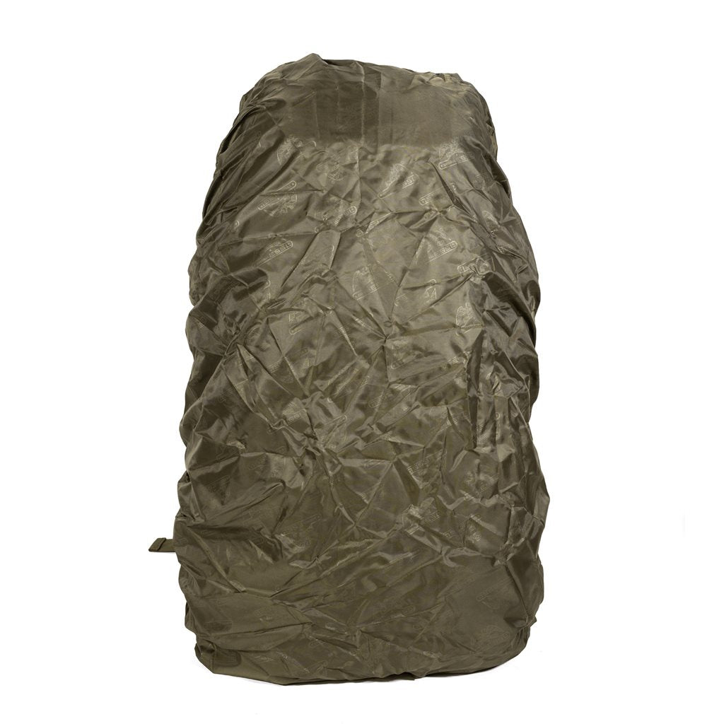 Mochila ALPINE 40L verde, vista frontal, cierre superior y respaldo acolchado