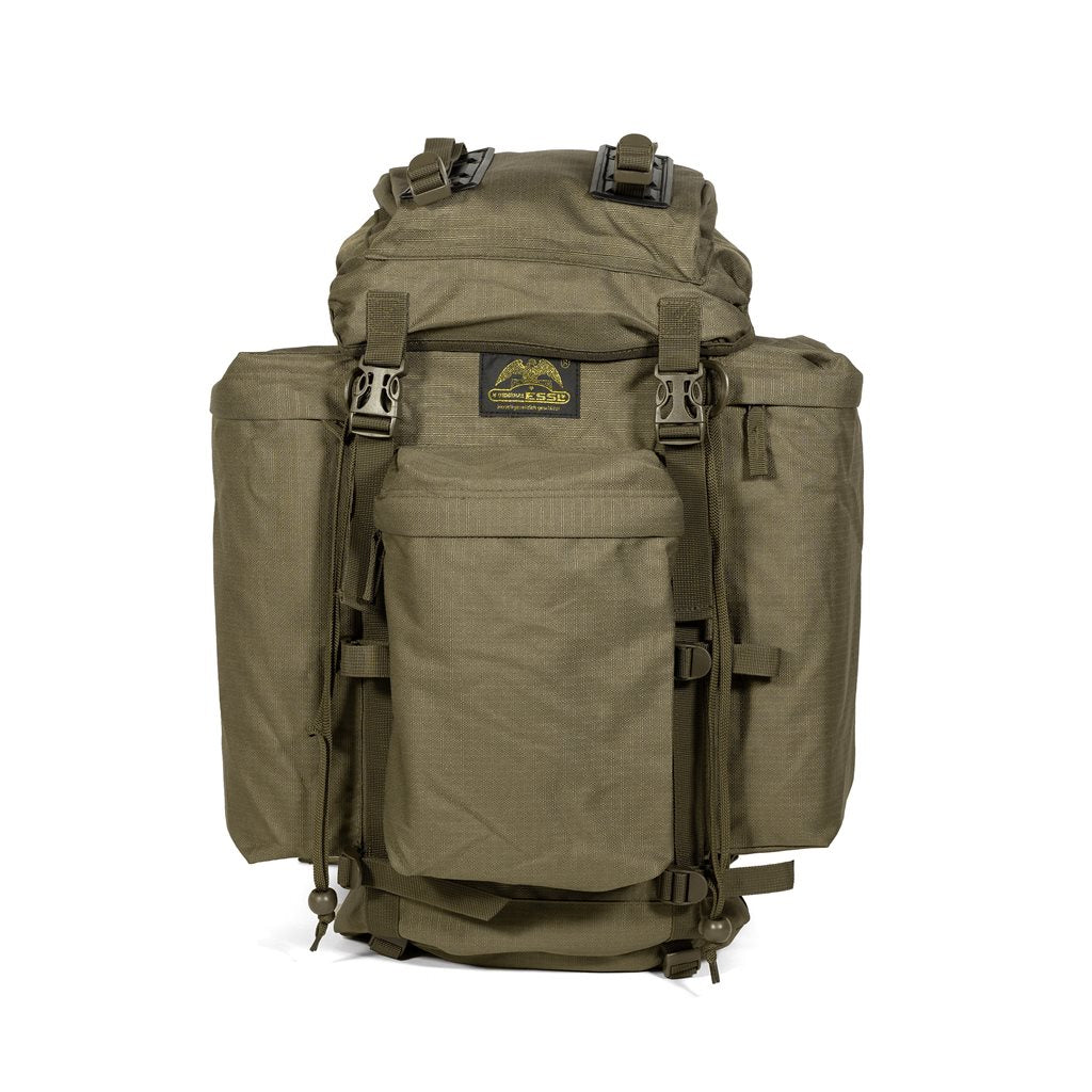 Mochila SQUAD 34L negra con funda protectora, carga superior, uso militar y civil