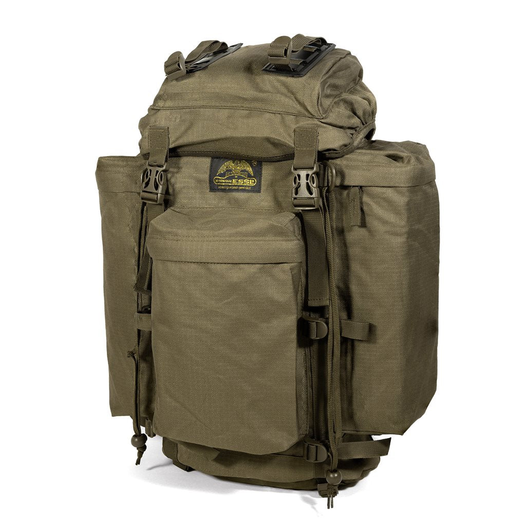 Mochila SQUAD 34L negra con funda protectora, carga superior, uso militar y civil