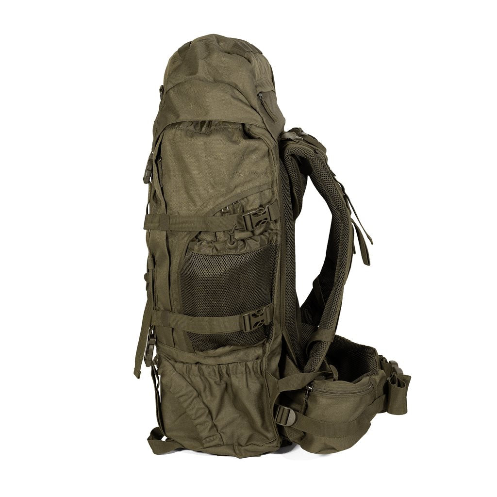 Mochila TOUR 65l verde, doble compartimento y sistema de espalda ajustable