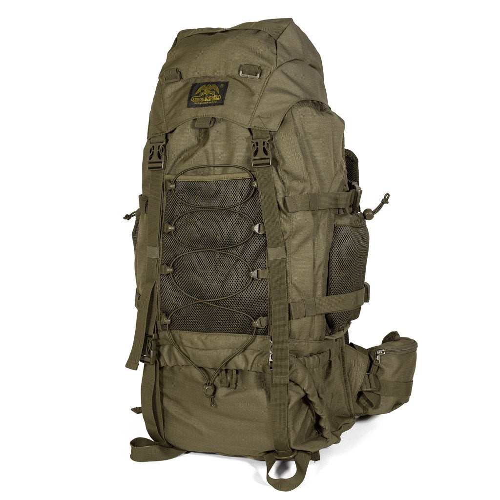 Mochila TOUR 65l verde, doble compartimento y sistema de espalda ajustable