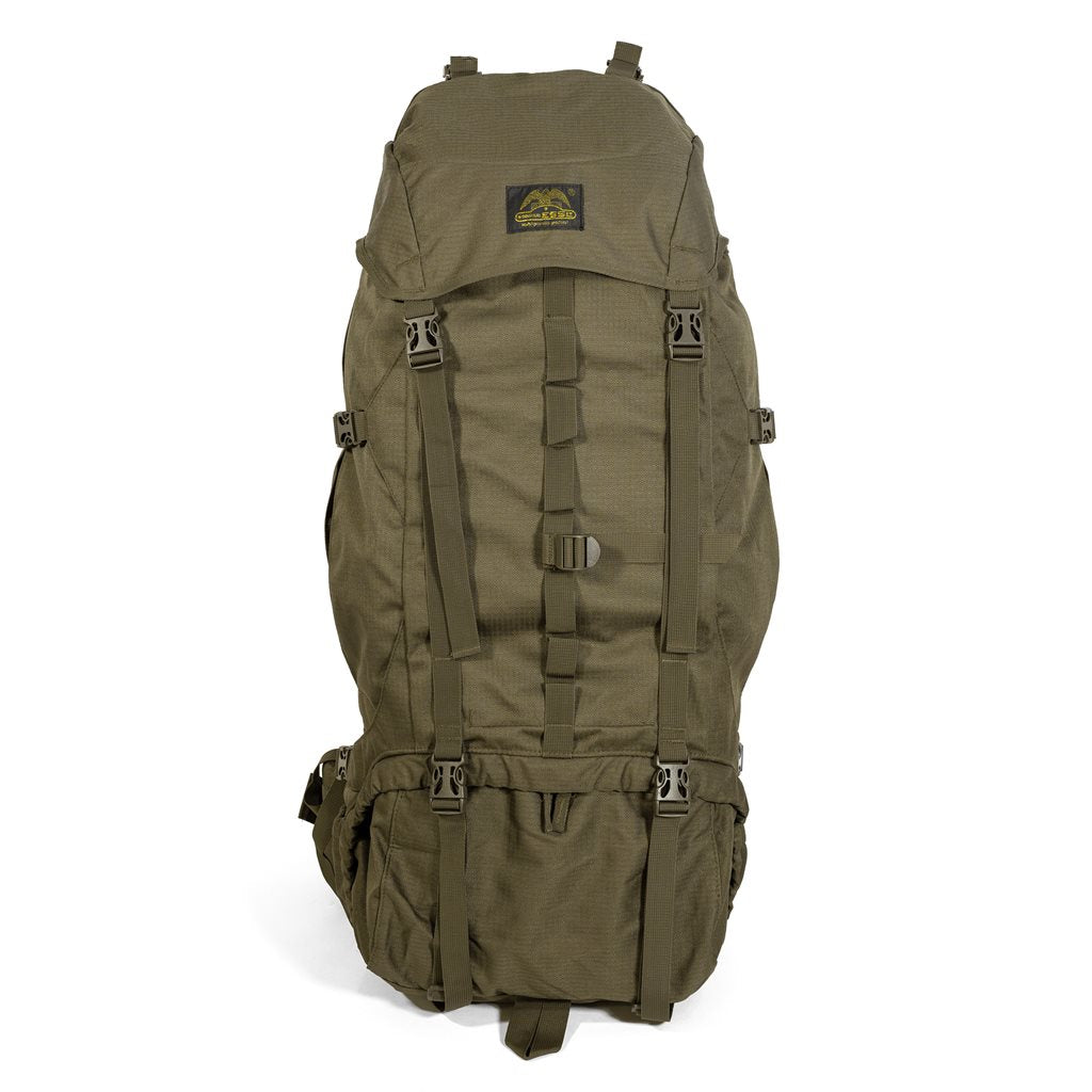 Mochila trekking 85L verde, doble compartimento con sistema dorsal ajustable